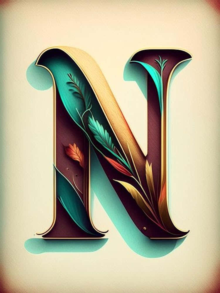 N, Letter, Alphabet Retro Drawing 1