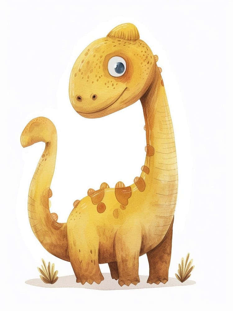Cute Cartoon Diplodocus Watercolour