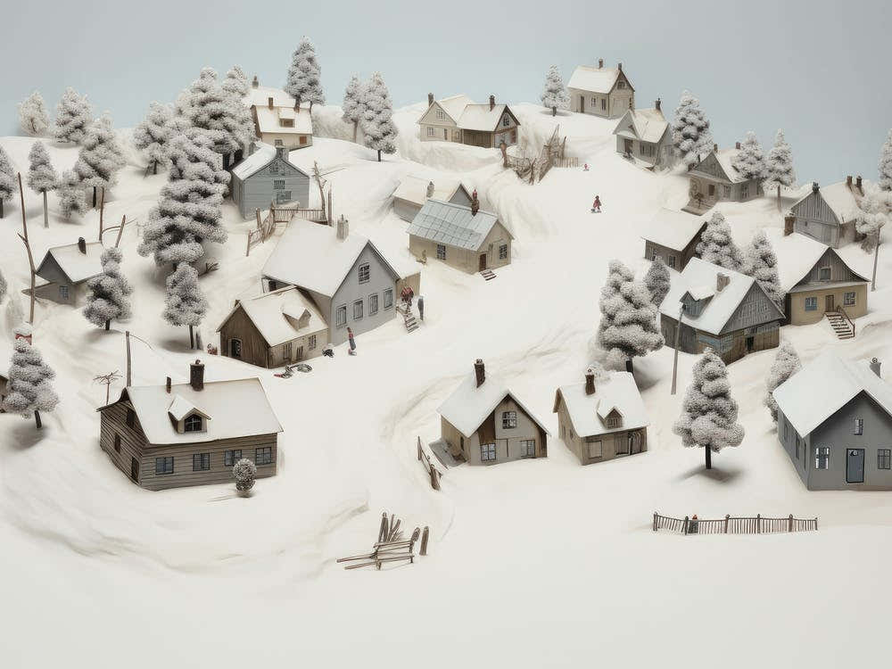 Rustic Winter Village Antique