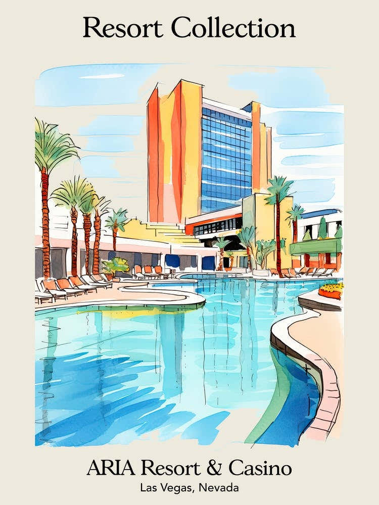 Poster Of Aria Resort Collection & Casino   Las Vegas, Nevada  Resort Collection Storybook Illustration 2
