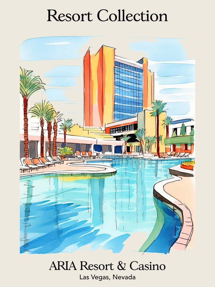 Poster Of Aria Resort Collection & Casino   Las Vegas, Nevada  Resort Collection Storybook Illustration 2