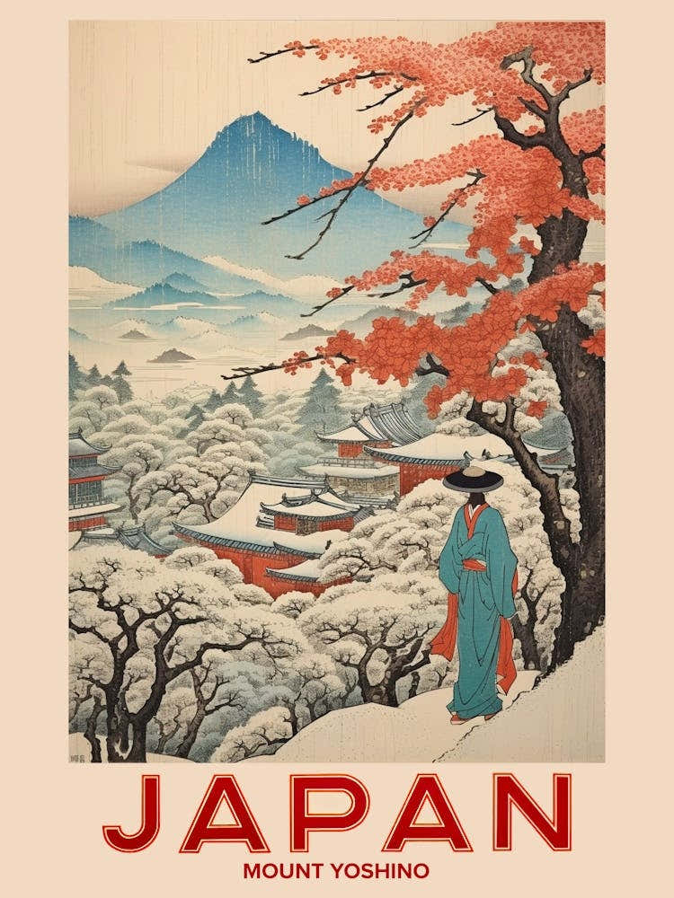 Mount Yoshino, Visit Japan Vintage Travel Art 3