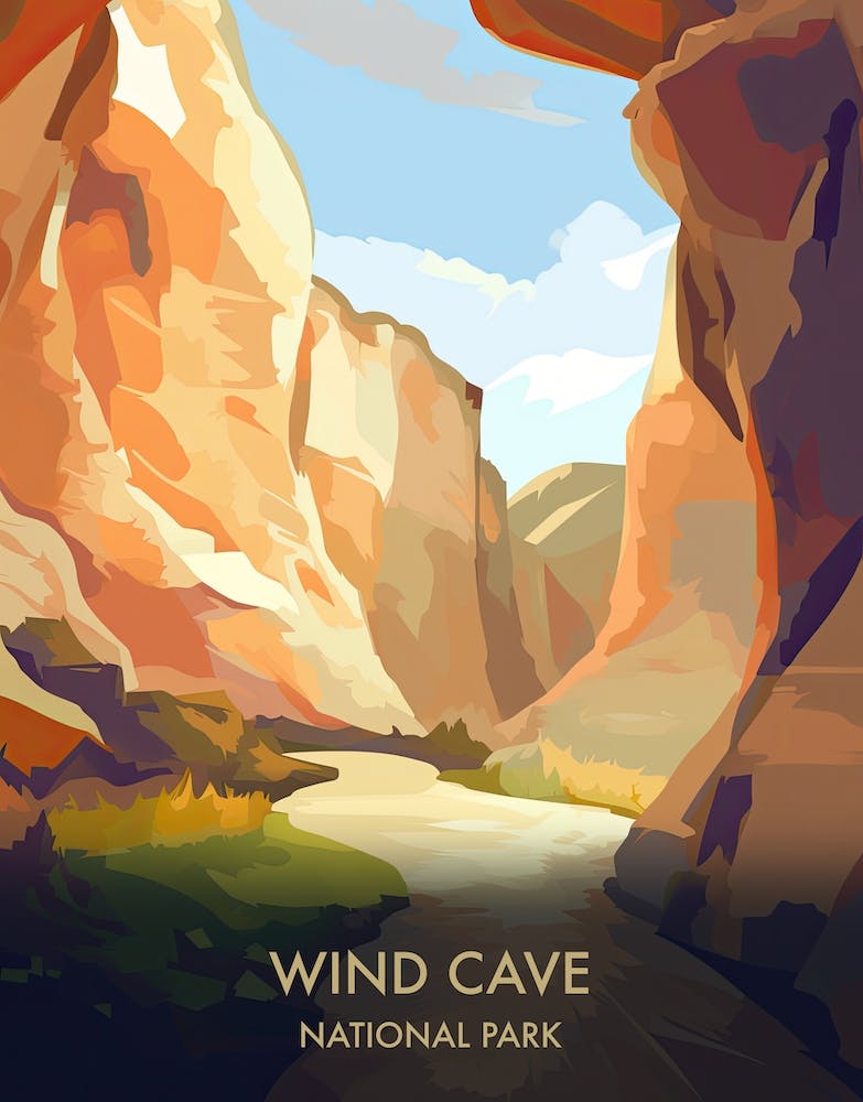 Wind Cave National Park Travel Poster Illustration Style 1