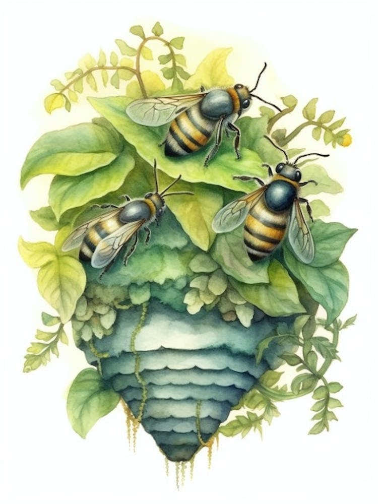 Sweat Bee Beehive Watercolour Illustration 3