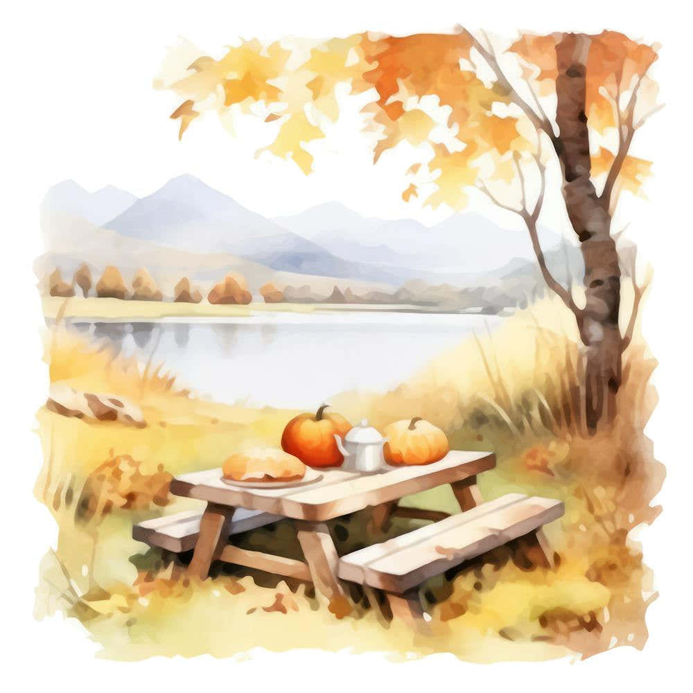 Watercolor Autumn Picnic Table 7