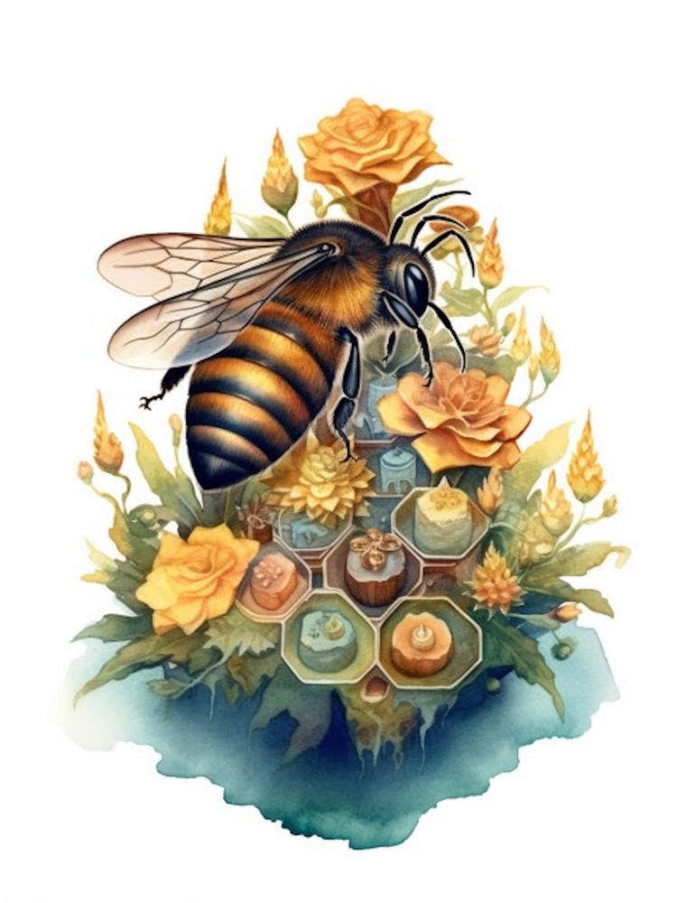 Resin Bee Beehive Watercolour Illustration 2