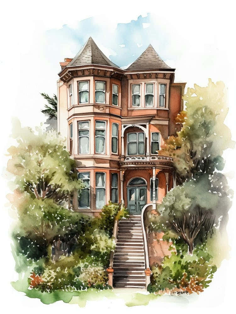 Pacific Heights San Francisco Neighborhood, Watercolour 4