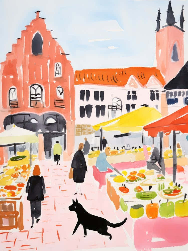 The Food Market In Bruges 1 Illustration