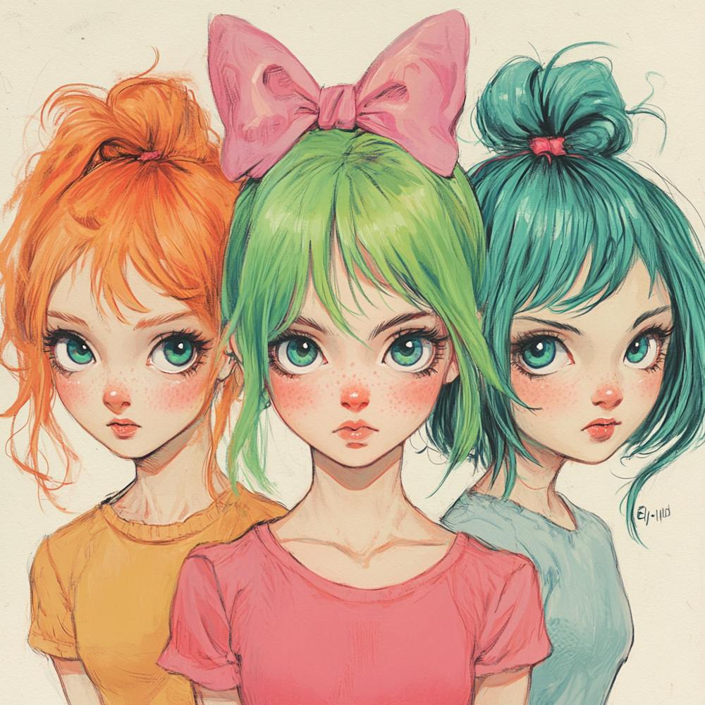 Three Girls With Colorful Hair