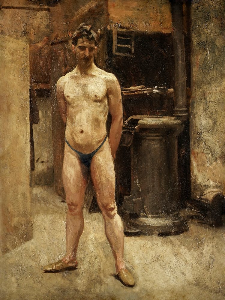 A Male Model Standing Before A Stove, John Singer Sargent