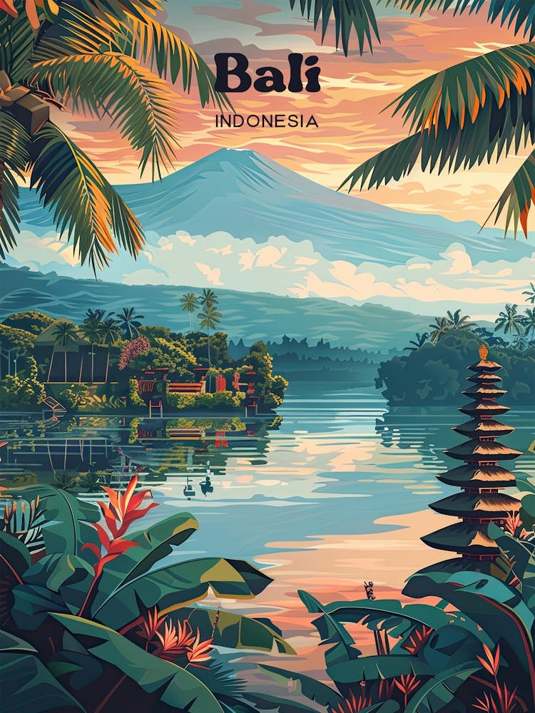 Bali Indonesia Vacation Digital Travel Illustration