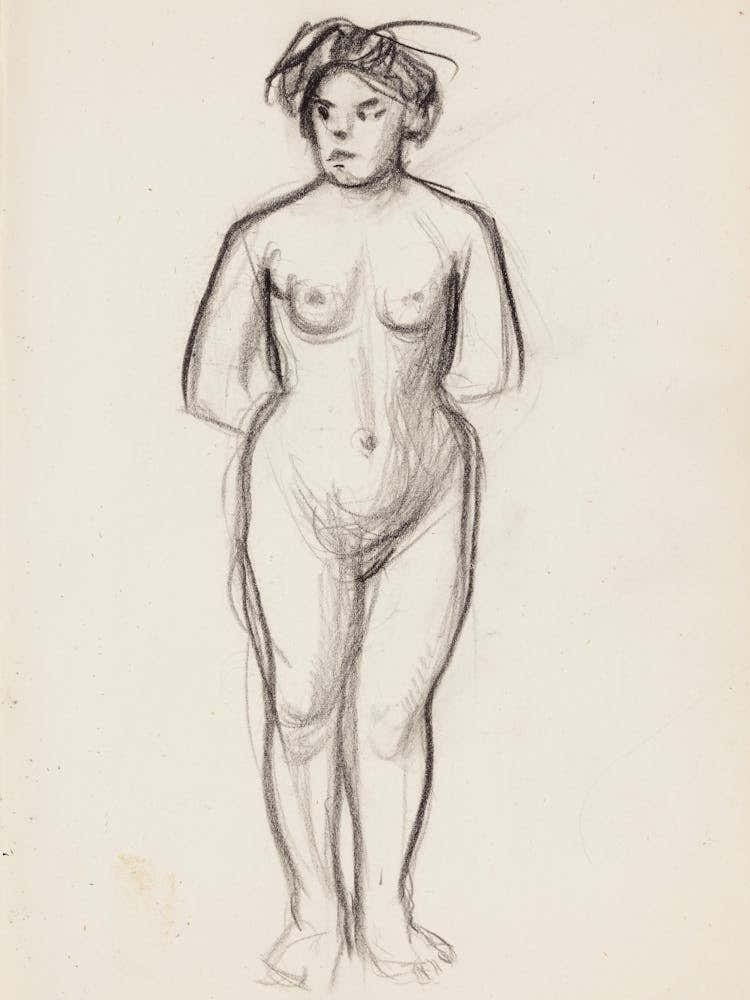 Seisova Alaston Nainen, Luonnos, 1903 1906part Of A Sketchbook By Magnus Enckell