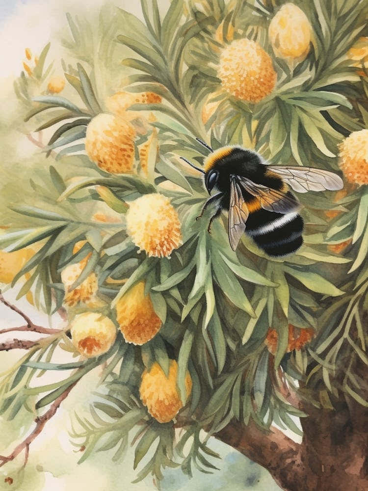 Black Tailed Bumble Bee Beehive Watercolour Illustration  3