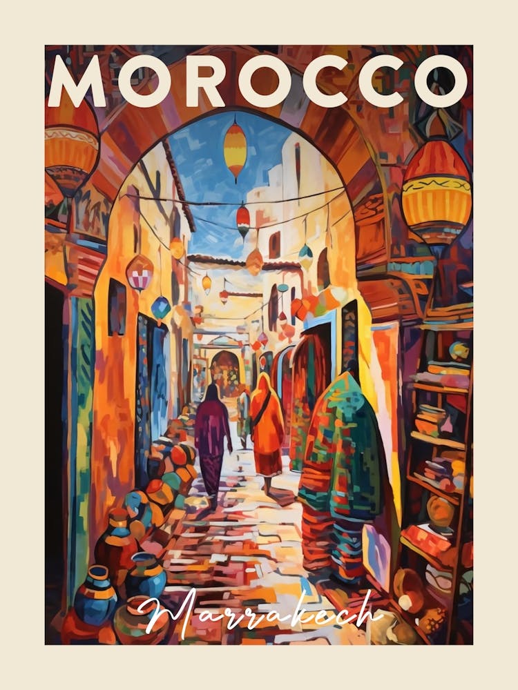 Marrakech Morocco 4 Fauvist Painting Travel Poster