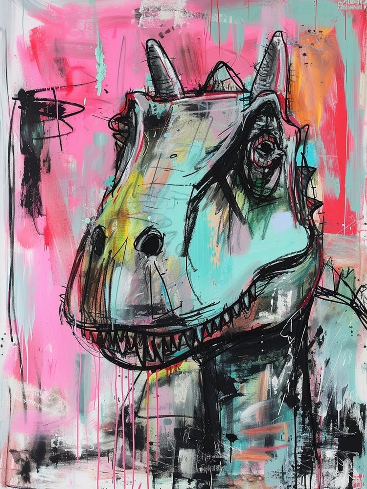 Dinosaur Pink Impasto Portrait