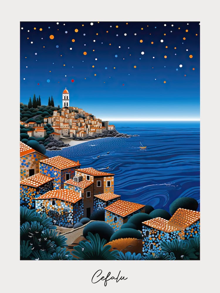 Poster Of Cefalu, Italy, Illustration In The Style Of Pop Art 1