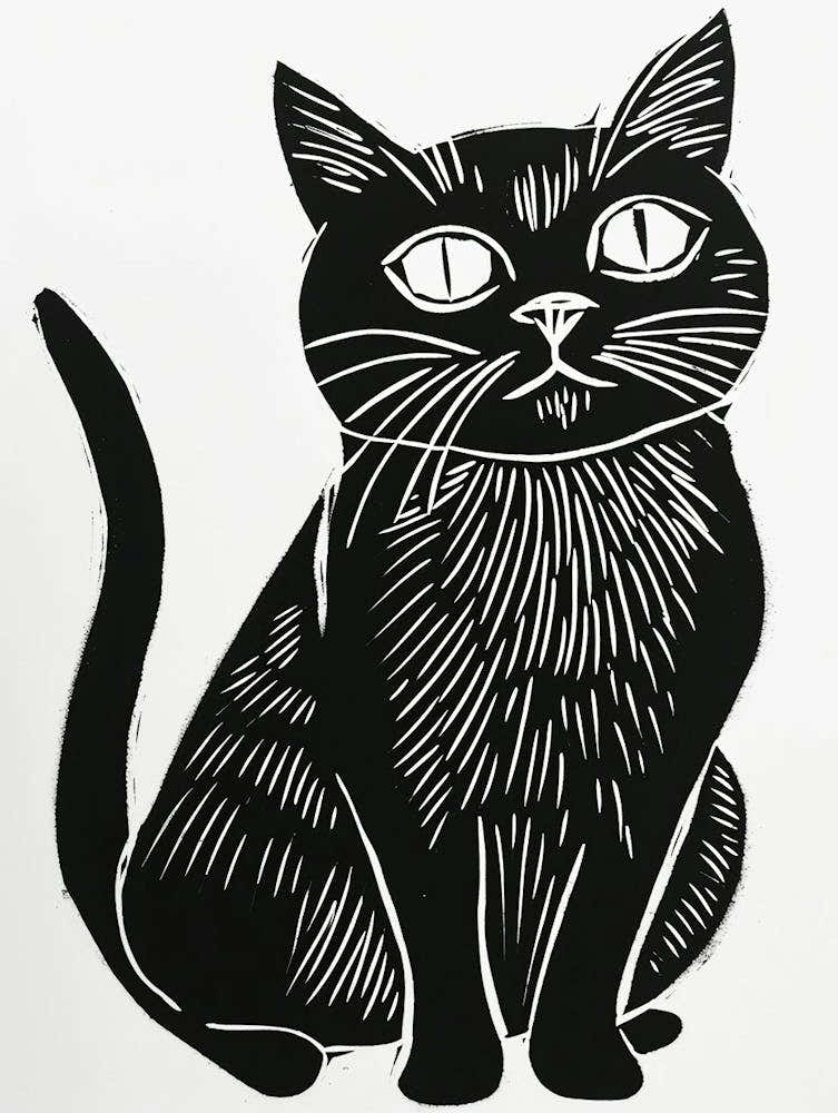 Exotic Shorthair Linocut Blockprint 2