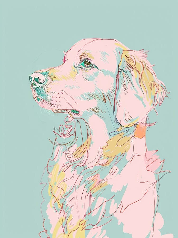 Pastel Nova Scotia Duck Tolling Retriever Dog Pastel Line Illustration 1