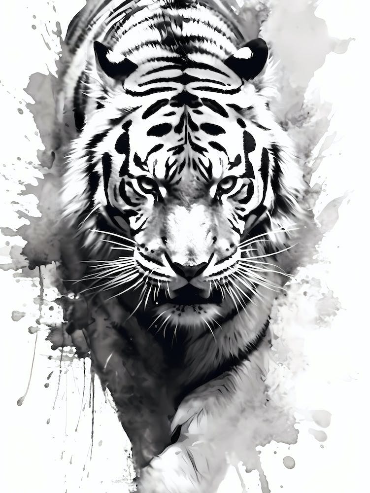 Tiger Black and White Watercolor Ink 1