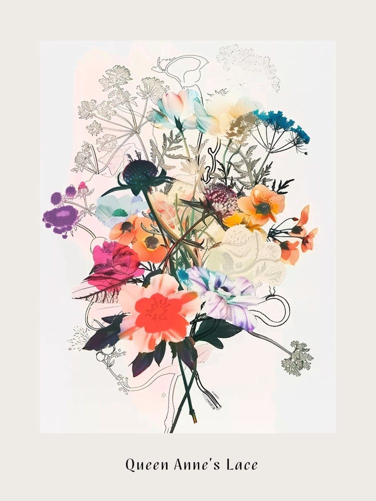 Queen Anne S Lace 2 Collage Flower Bouquet Poster