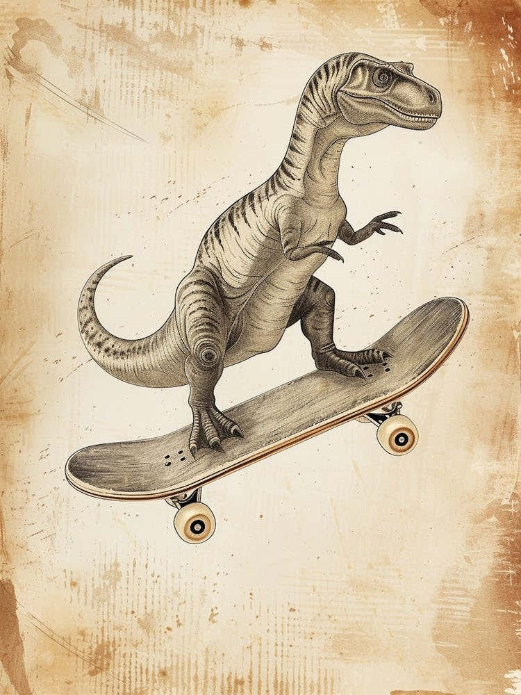 Vintage Edmontosaurus Dinosaur On A Skateboard 2