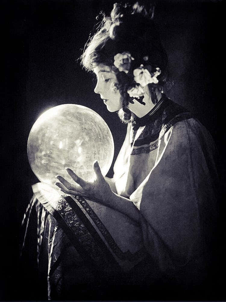 Moon Gazer - Famous Lillian Gish Photography 1920 Witchy Moon Pagan Fairytale Vintage Victorian Dreamy Witch Crystal Ball