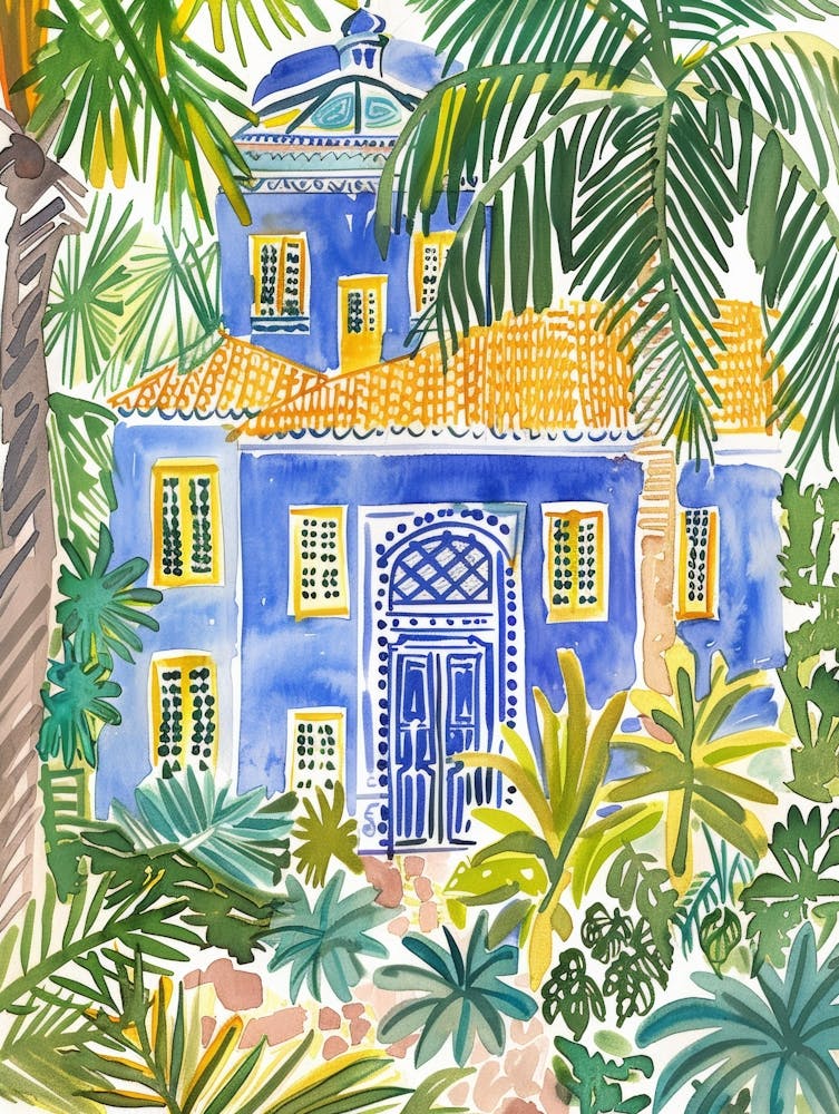 Blue House In Palm Trees