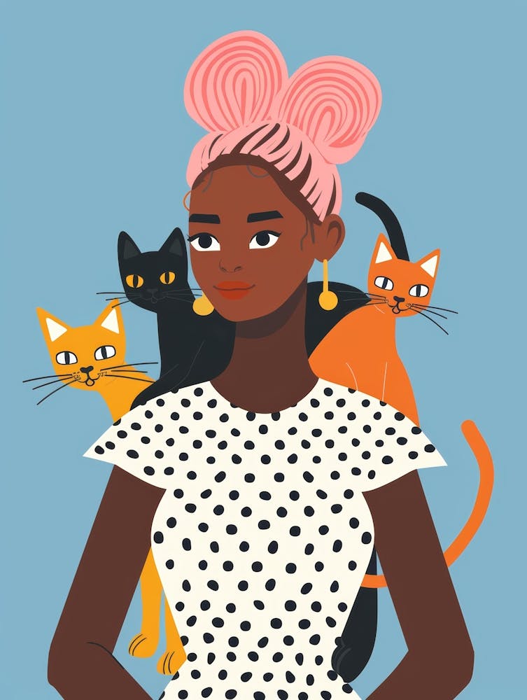 Black Woman With Cats 1