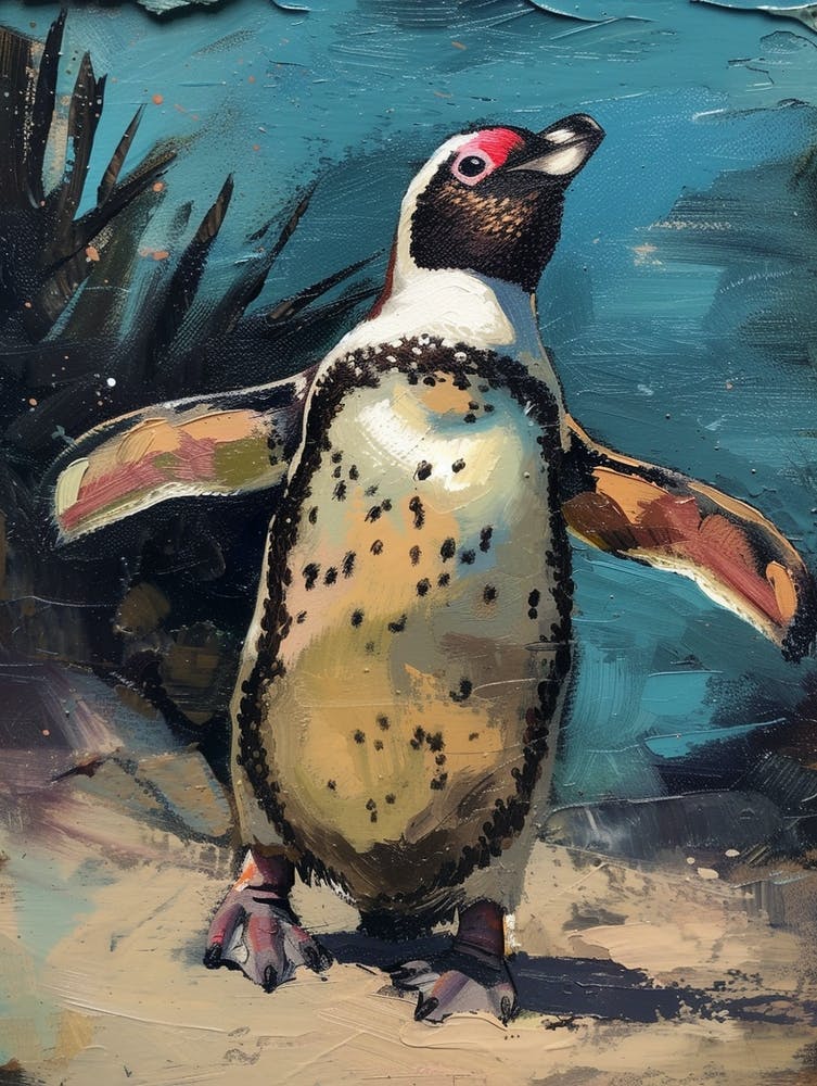 Galapagos Penguin Dunedin Taiaroa Head Colour Block Painting 2