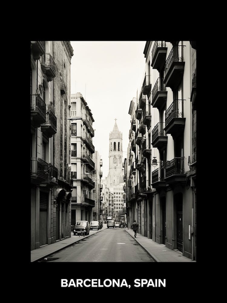 Poster Of Barcelona, Spain, Mediterranean Black And White Photography Analogue 1