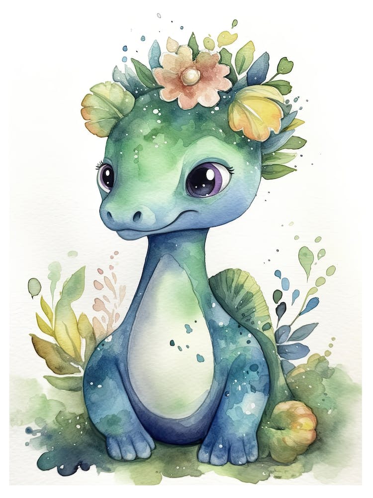 Maiasaura Cute Dinosaur Watercolour 1