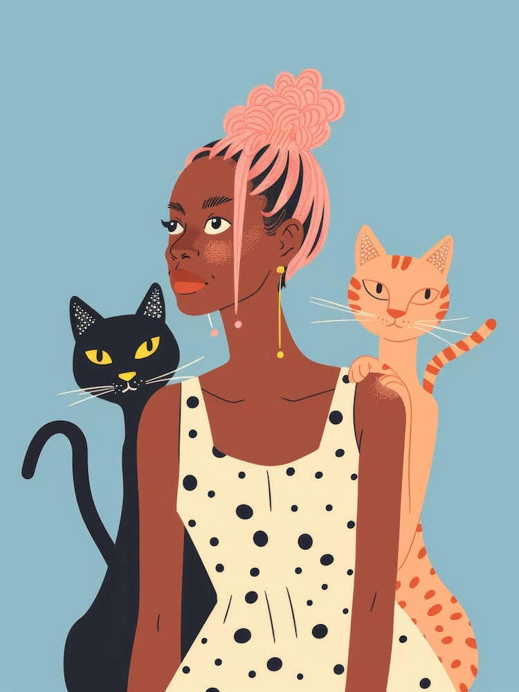 Black Woman With Cats