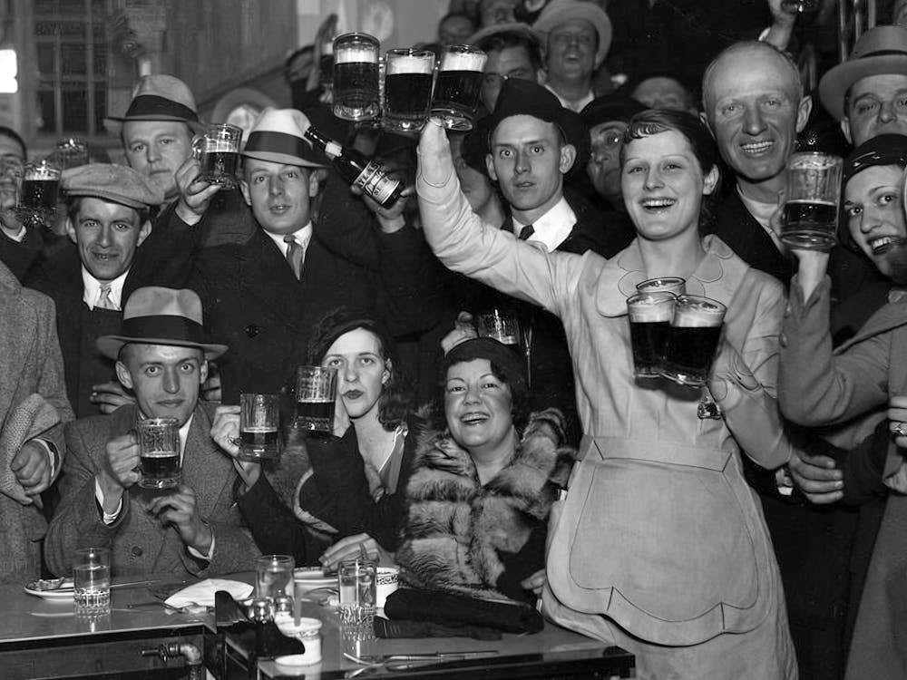 End of Prohibition, Beer, Vintage Black and White Old Photo, Bar Cart Decor