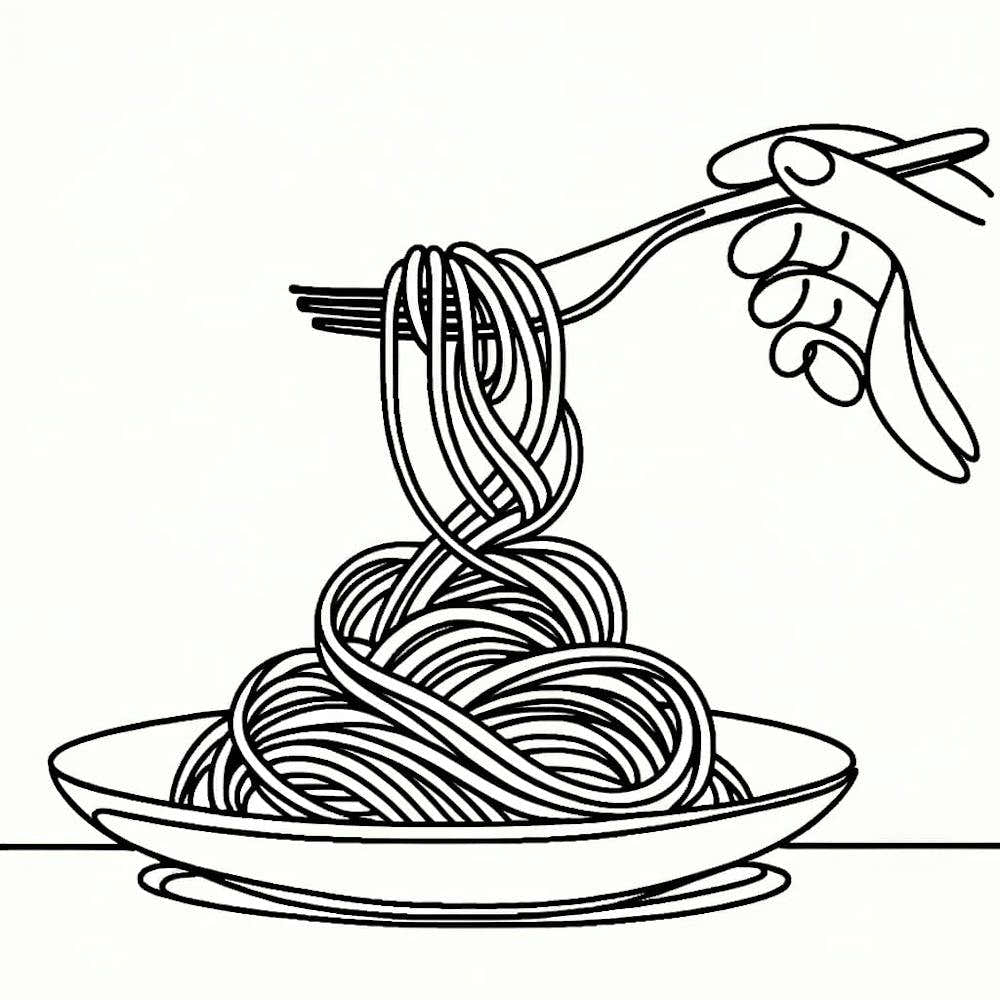 Line drawing of a Plate Of Spaghetti | Kitchen Wall Art