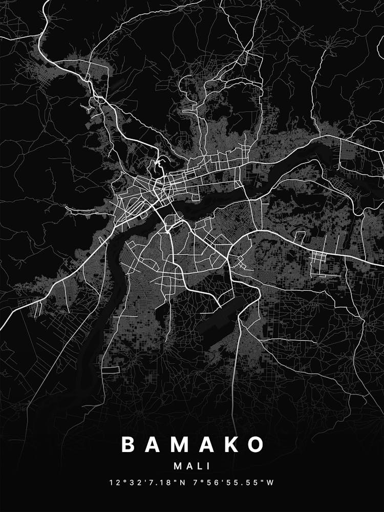 Bamako Mali Black Map