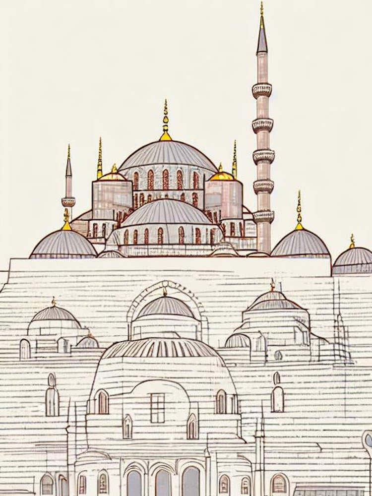 Blue Mosque Istanbul Boho Landmark Illustration