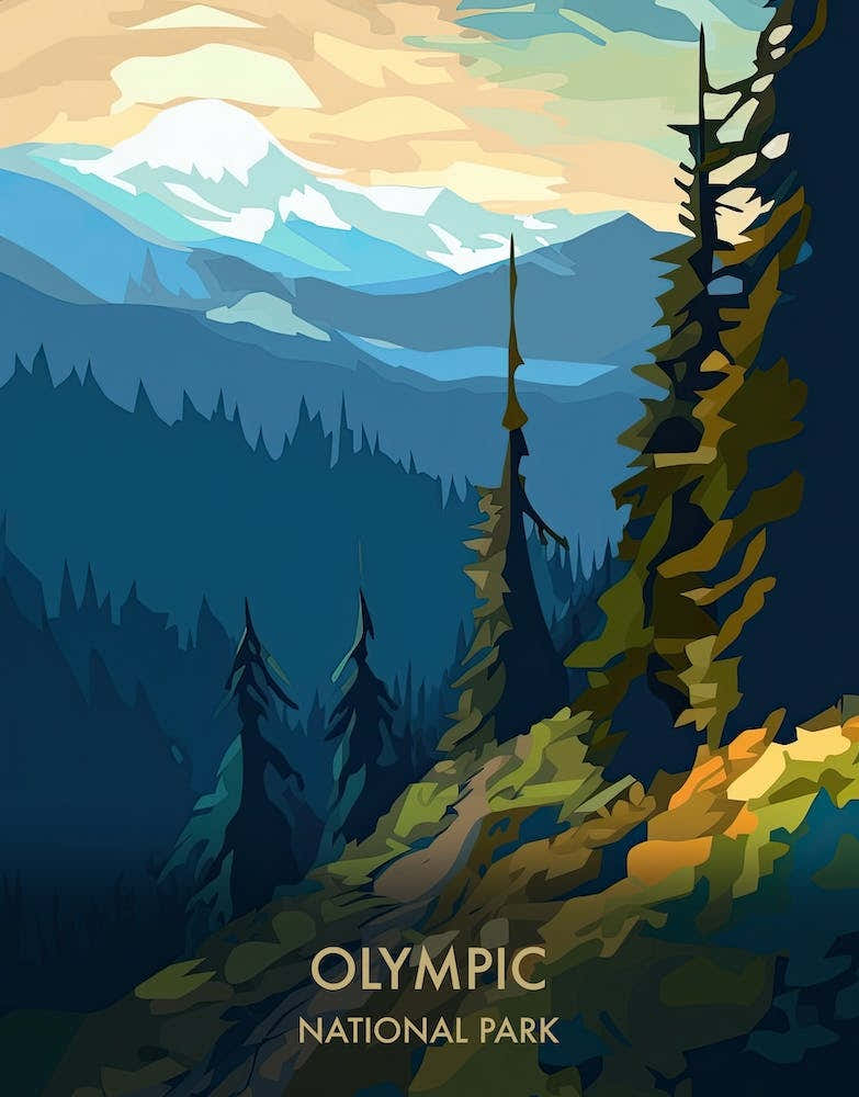 Olympic National Park Travel Poster Illustration Style 2