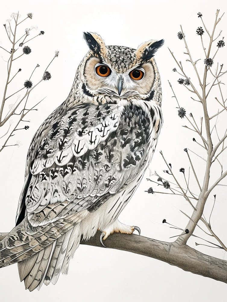 Burmese Fish Owl Drawing 4