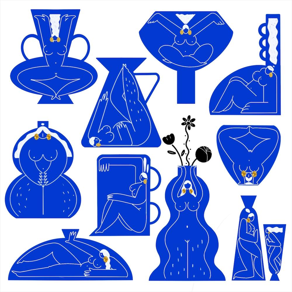 Vases Navy In White Square