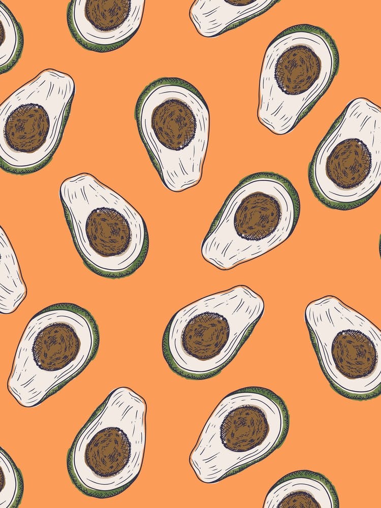 Avocados On An Orange Background