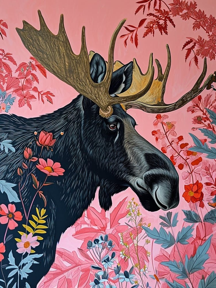 Floral Animal Painting Moose 2