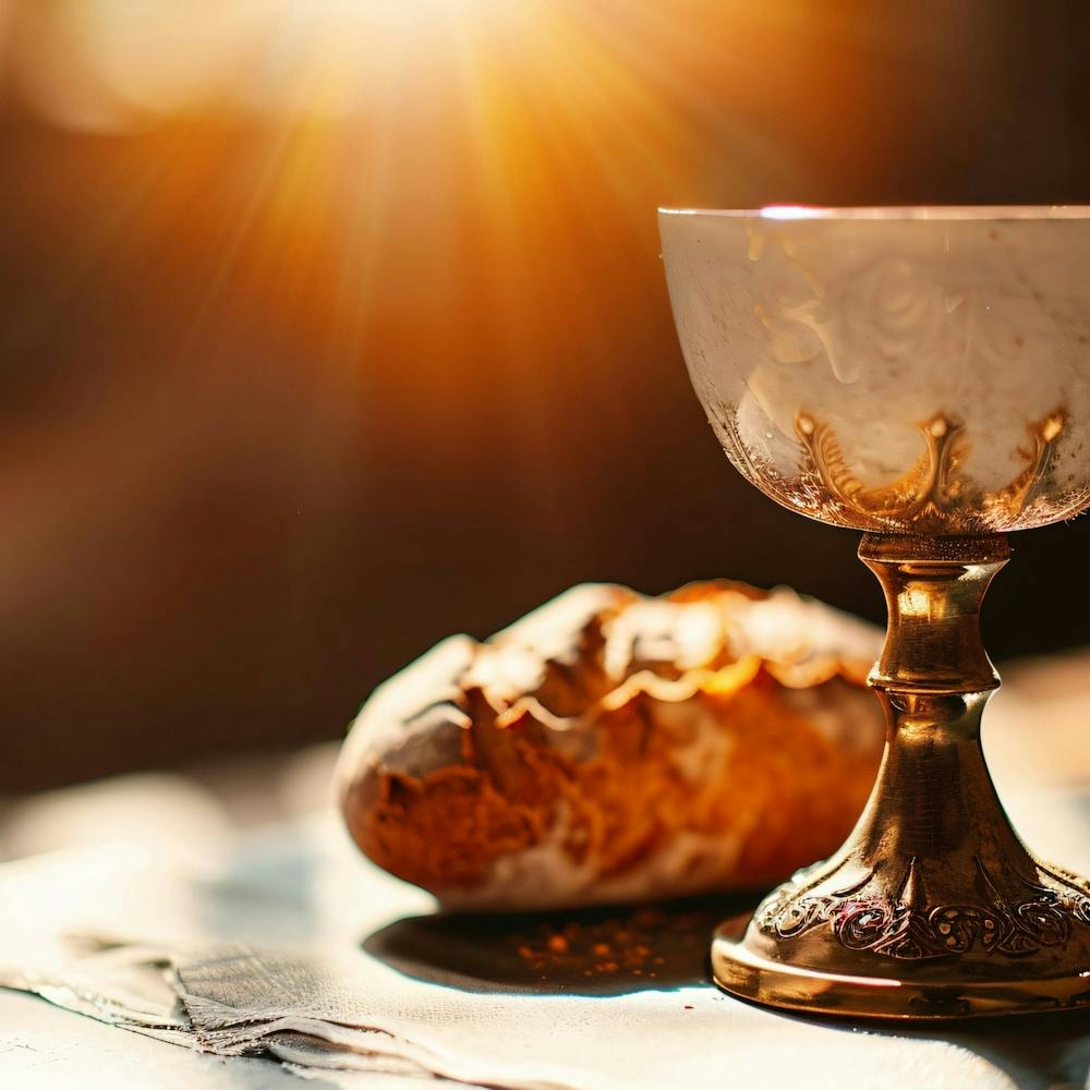 Holy Communion Chalice And Bread On An Altar