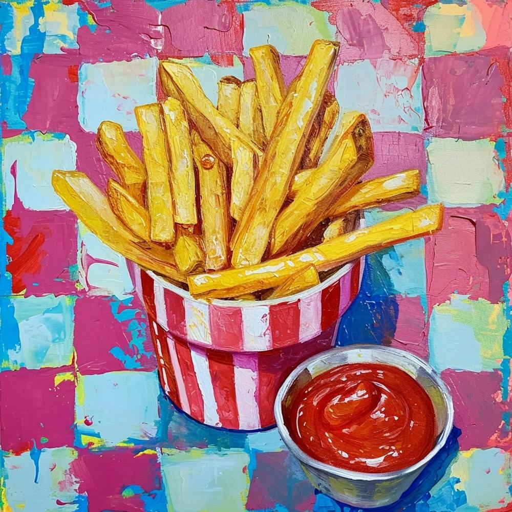 Fries & Ketchup Checkerboard Background 2