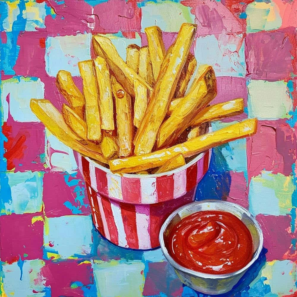 Fries & Ketchup Checkerboard Background 2