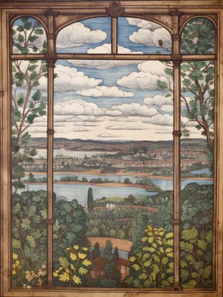 Window View Of Stockholm Sweden In The Style Of William Morris 1
