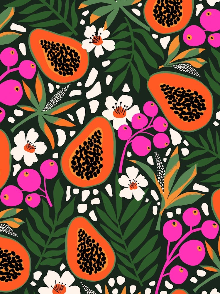Into The Garden - Tropical Fruit Papaya Pattern