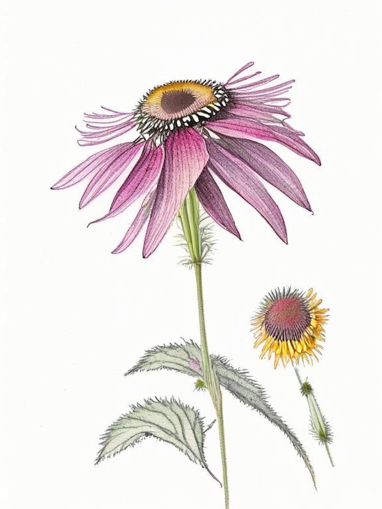 Echinacea Floral Quentin Blake Inspired Illustration 3 Flower