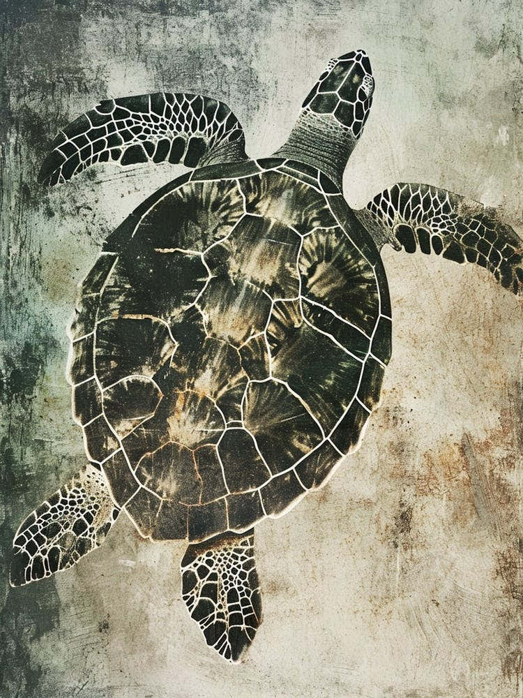 Textured Sea Turtle Swimming Painting 3