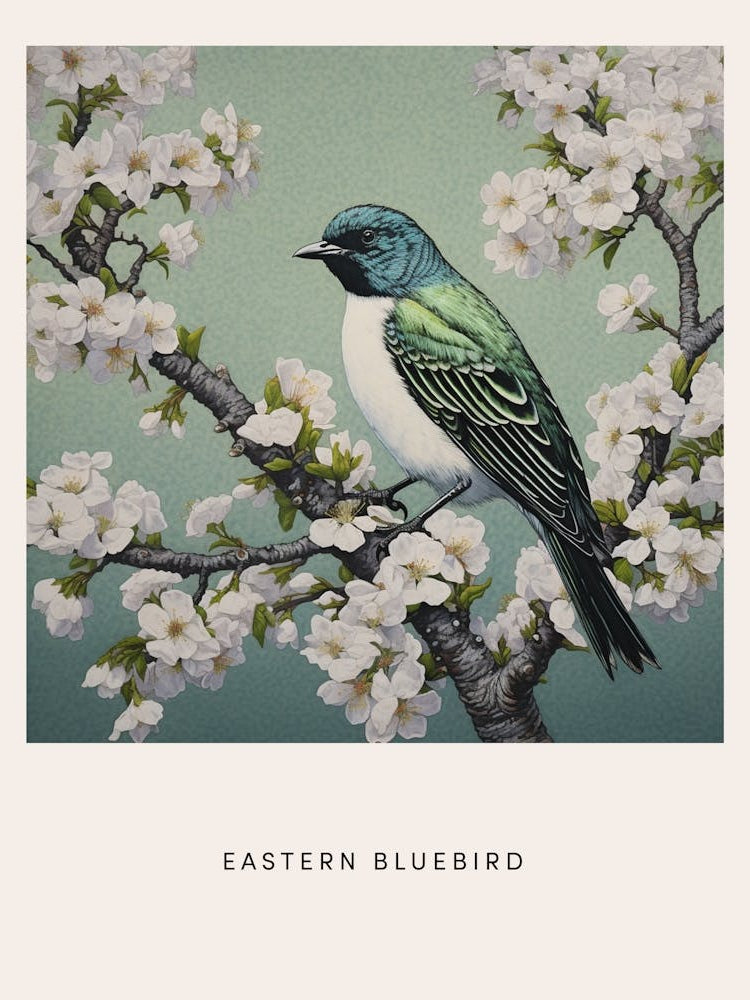 Ohara Koson Inspired Bird Painting Eastern Bluebird 3 Poster