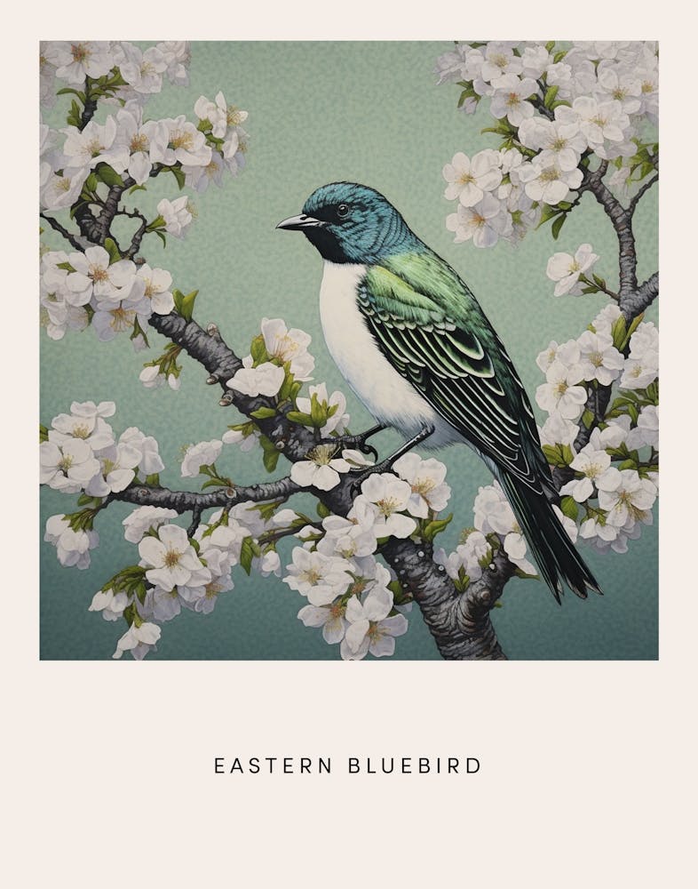 Ohara Koson Inspired Bird Painting Eastern Bluebird 3 Poster